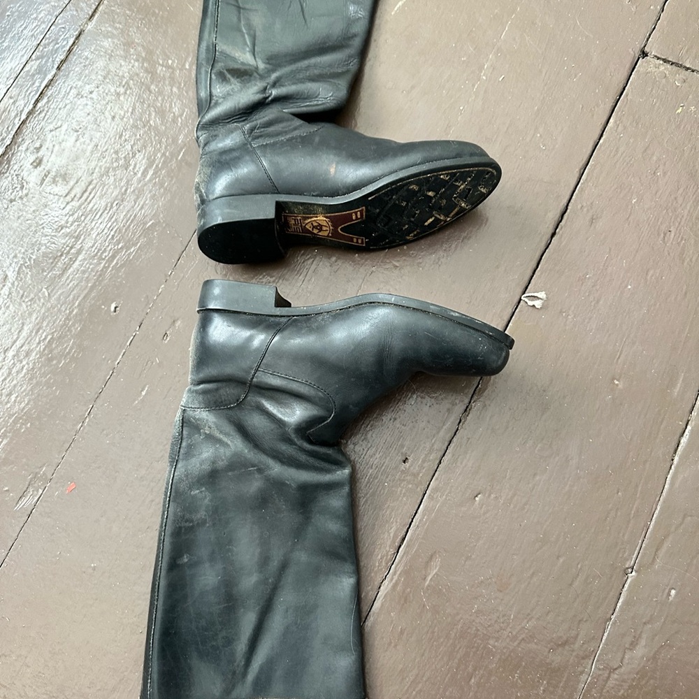 Ariat tall riding boots black with brown tops, full leather vintage - Picture 4 of 5